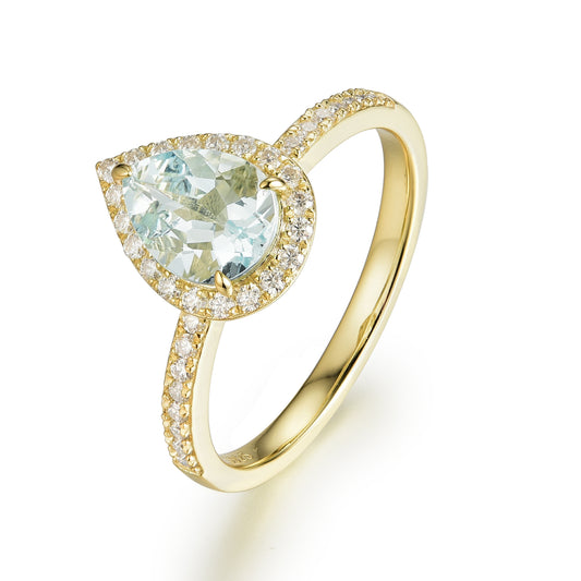 Natural Sapphire Pear With Moissanite 925 Sterling Silver Ring