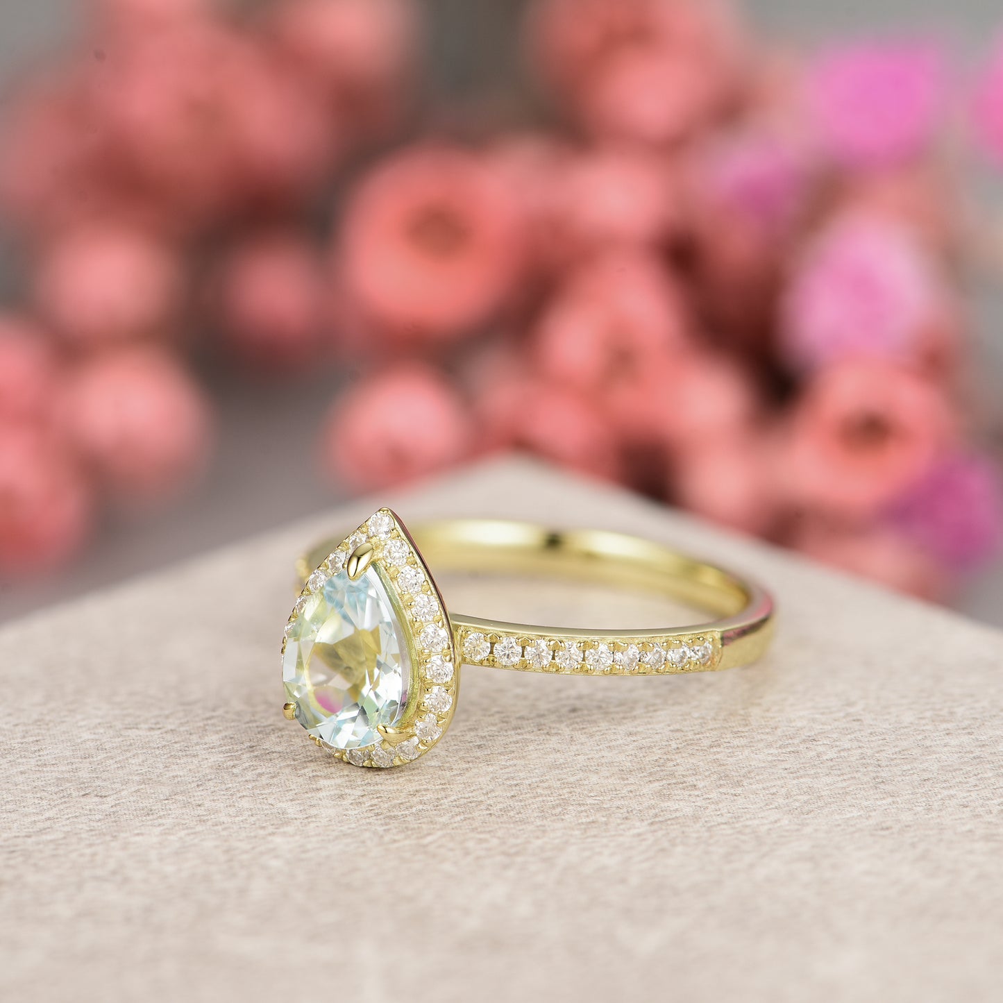 Natural Sapphire Pear With Moissanite 925 Sterling Silver Ring
