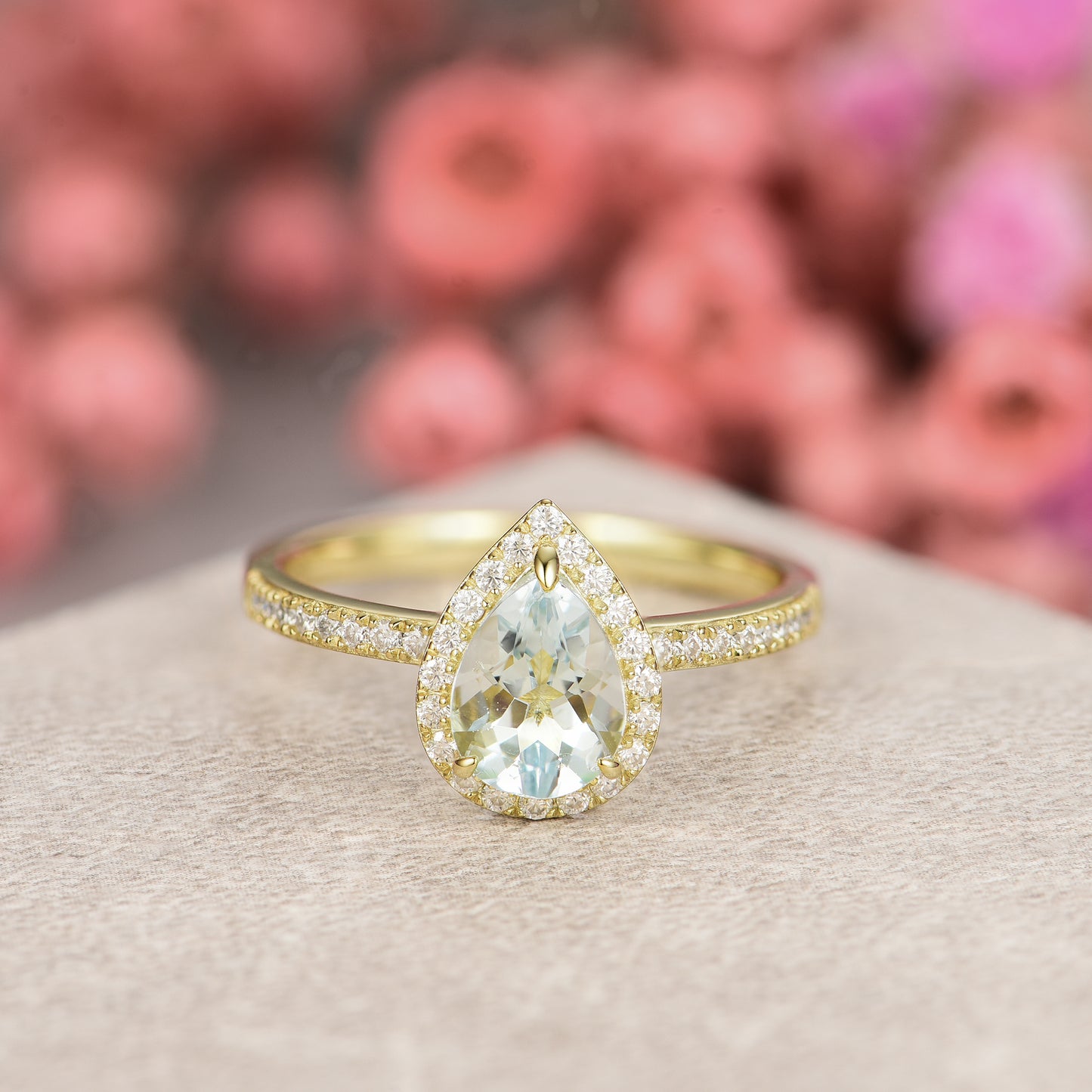 Natural Sapphire Pear With Moissanite 925 Sterling Silver Ring