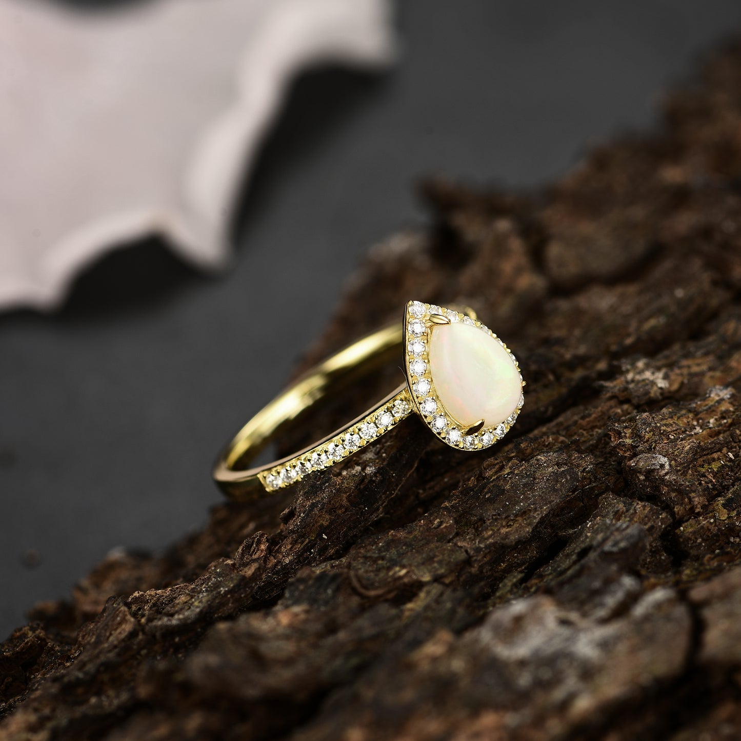 Natural Opal Pear With Moissanite 925 Sterling Silver Ring