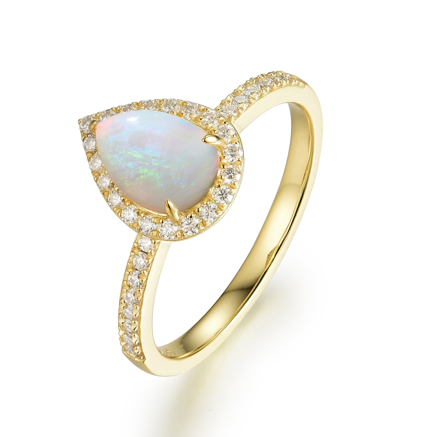 Natural Opal Pear With Moissanite 925 Sterling Silver Ring