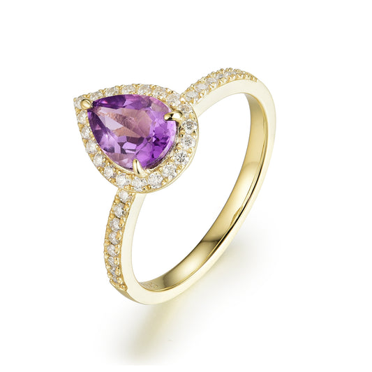 Natural Amethyst Pear With Moissanite 925 Sterling Silver Ring