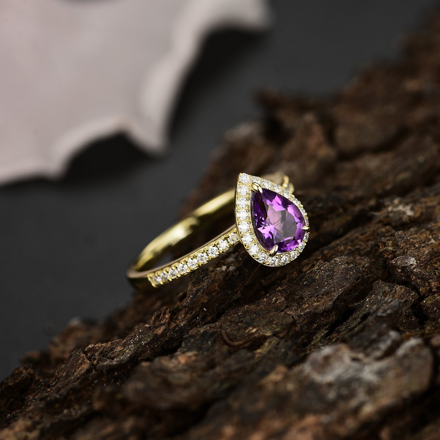 Natural Amethyst Pear With Moissanite 925 Sterling Silver Ring