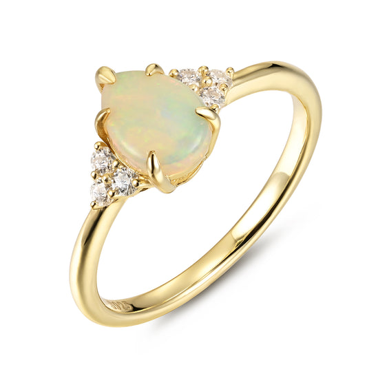 Natural Opal Pear With Moissanite 925 Sterling Silver Ring