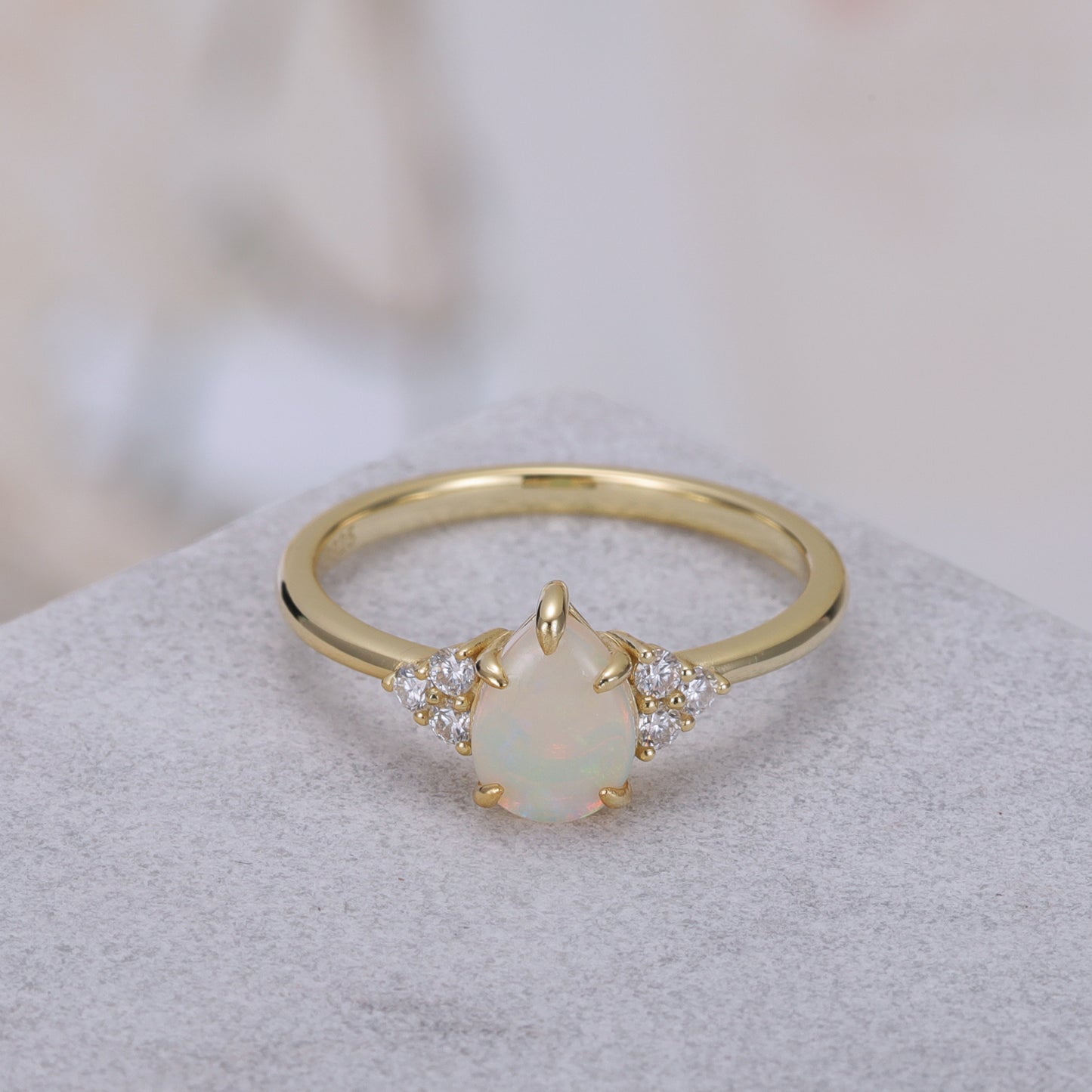 Natural Opal Pear With Moissanite 925 Sterling Silver Ring