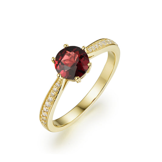 Natural Garnet Round With Moissanite 925 Sterling Silver Ring