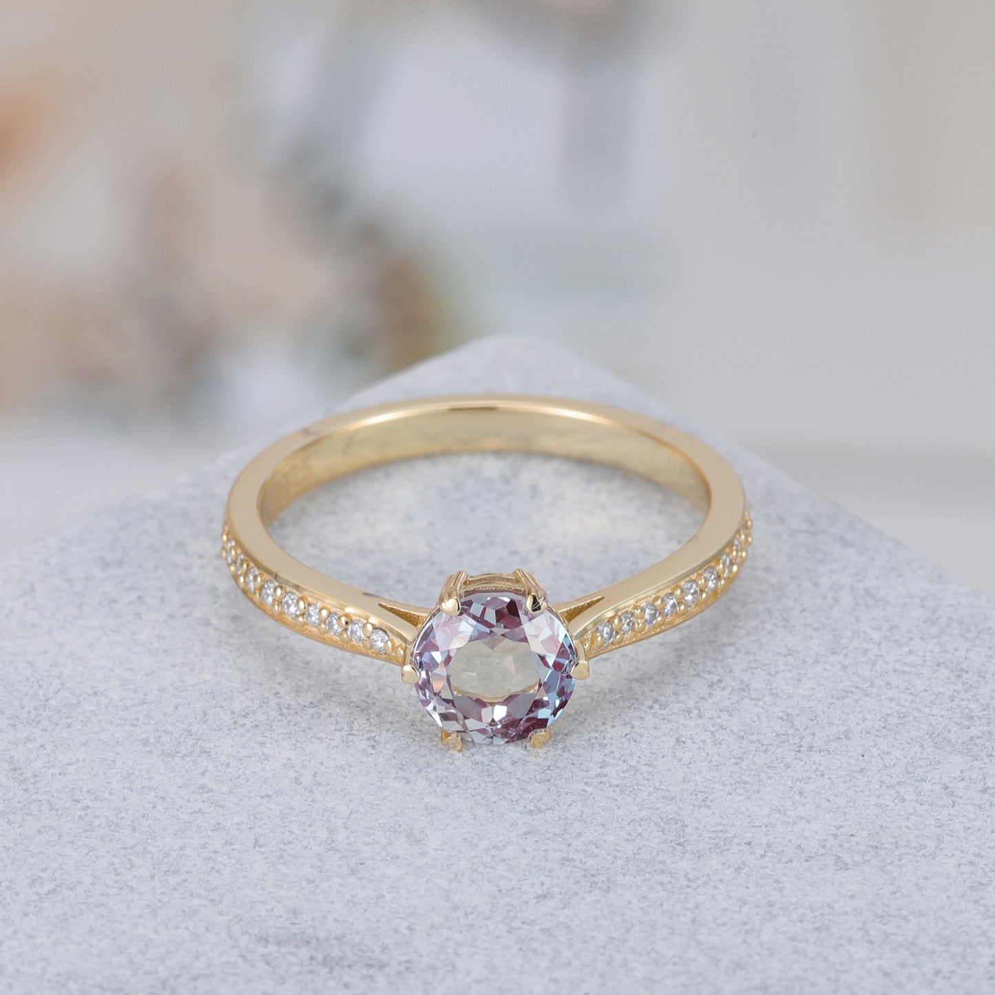 Alexandrite Round With Moissanite 925 Sterling Silver Ring
