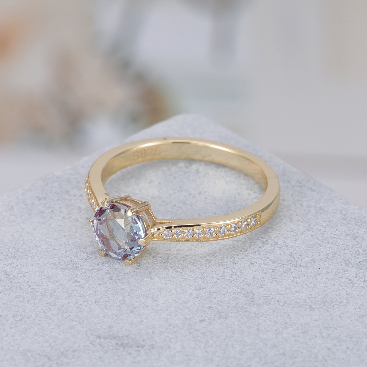 Alexandrite Round With Moissanite 925 Sterling Silver Ring