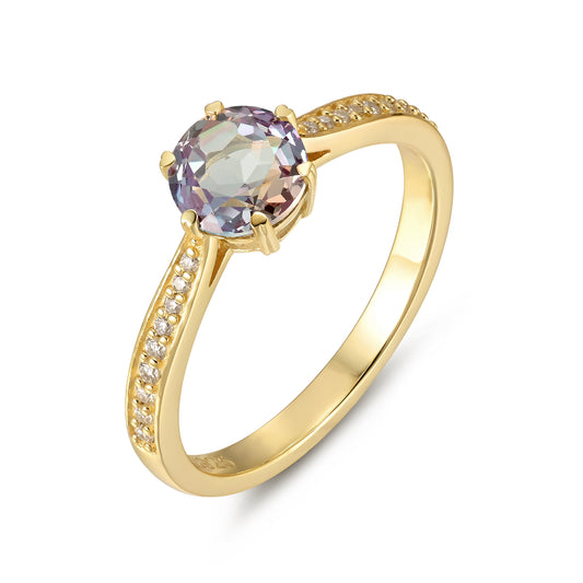 Alexandrite Round With Moissanite 925 Sterling Silver Ring