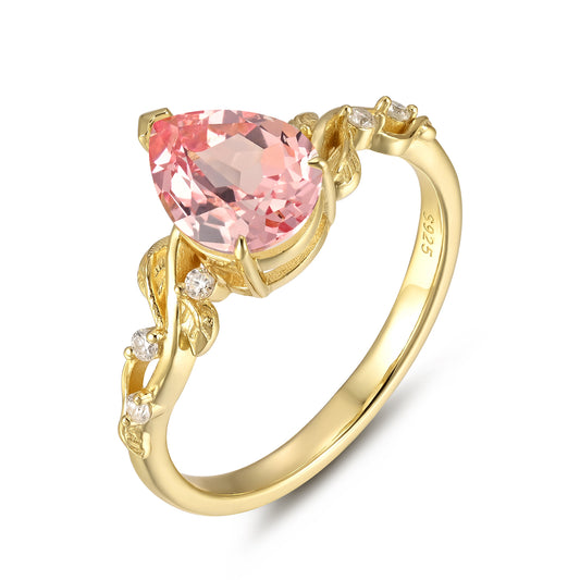 Pink Sapphire Pear With Moissanite 925 Sterling Silver Ring