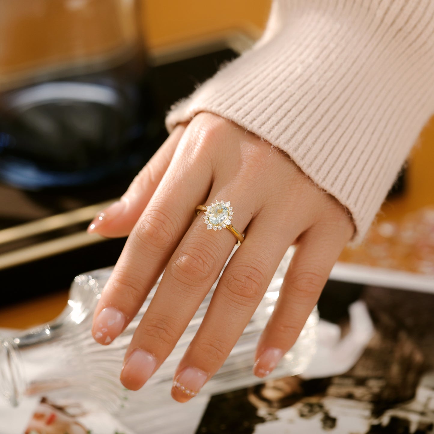 Natural Sapphire Flower With Moissanite 925 Sterling Silver Ring