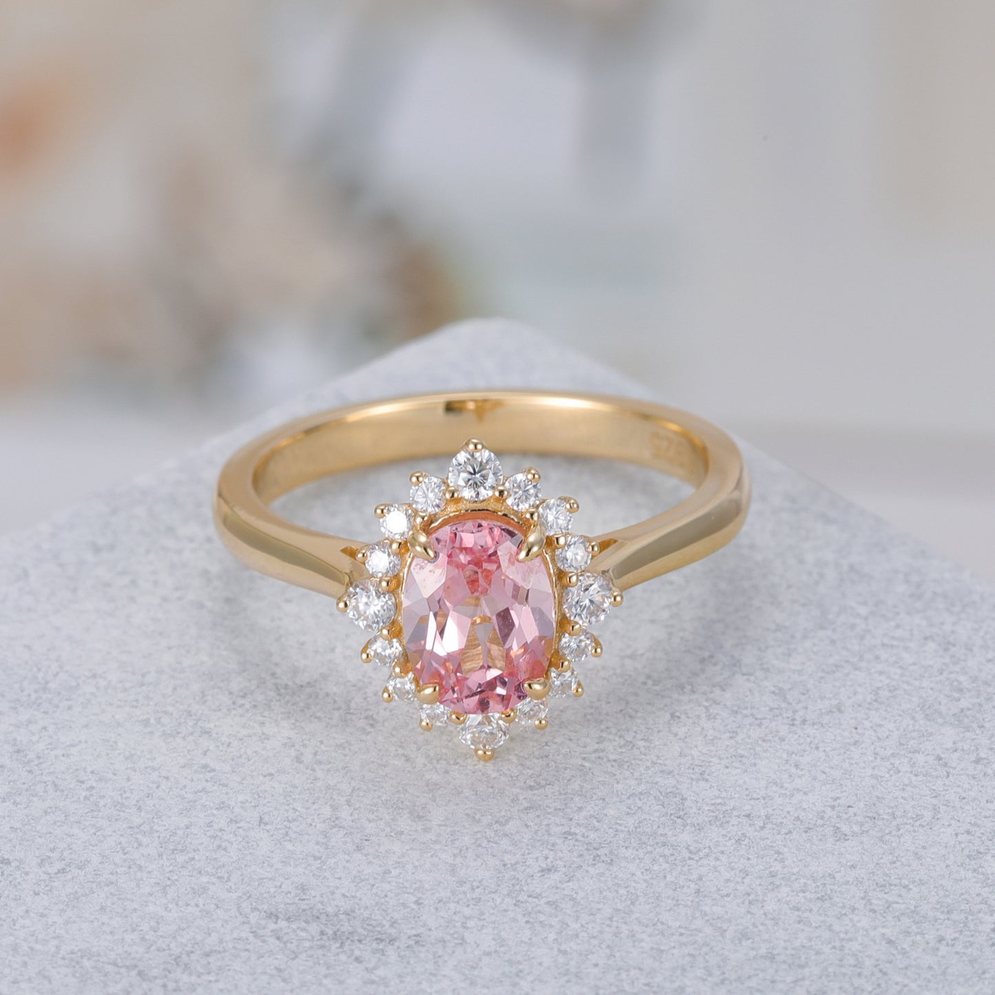 Pink Sapphire Flower With Moissanite 925 Sterling Silver Ring