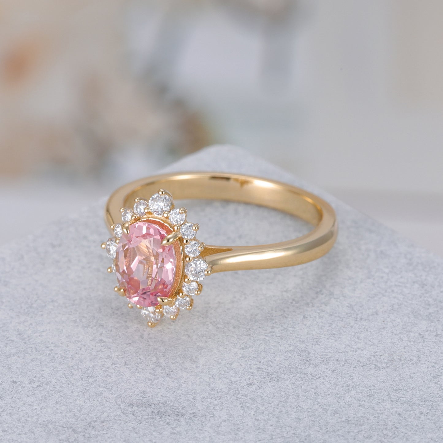 Pink Sapphire Flower With Moissanite 925 Sterling Silver Ring