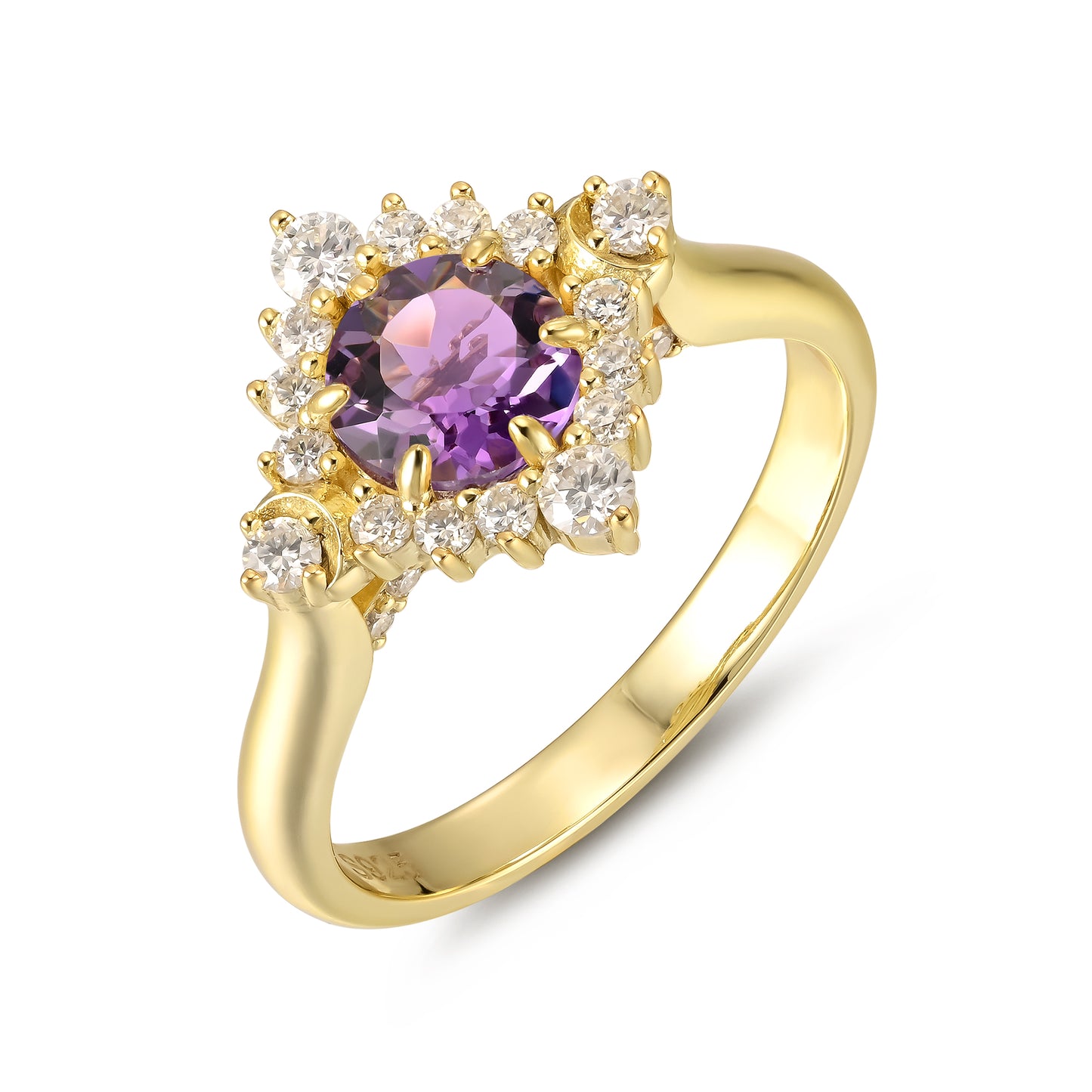 Natural Amethyst Flower With Moissanite 925 Sterling Silver Ring