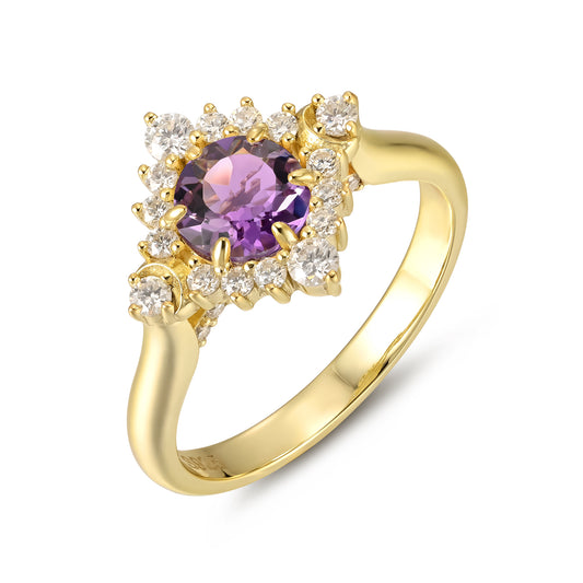 Natural Amethyst Flower With Moissanite 925 Sterling Silver Ring