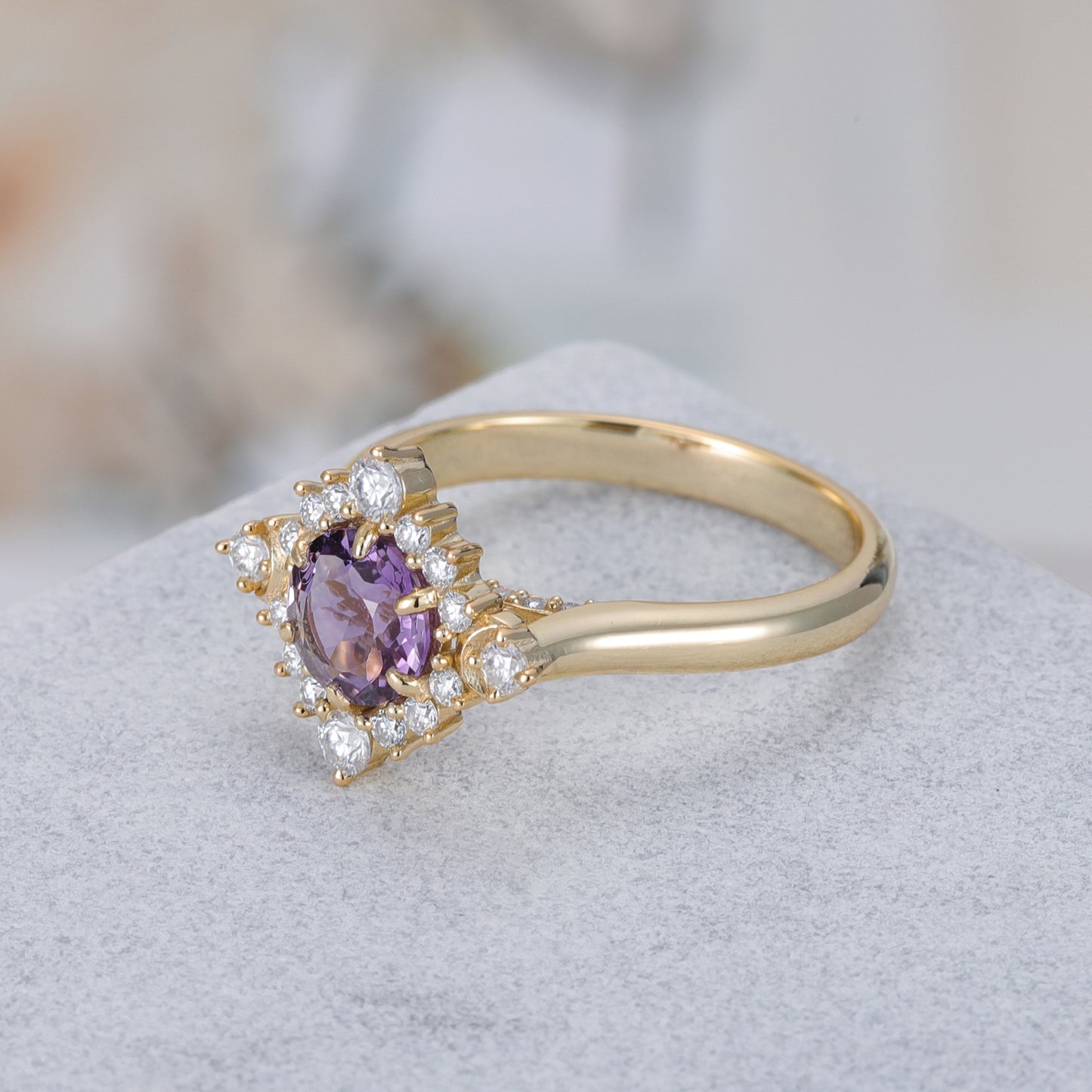 Natural Amethyst Flower With Moissanite 925 Sterling Silver Ring