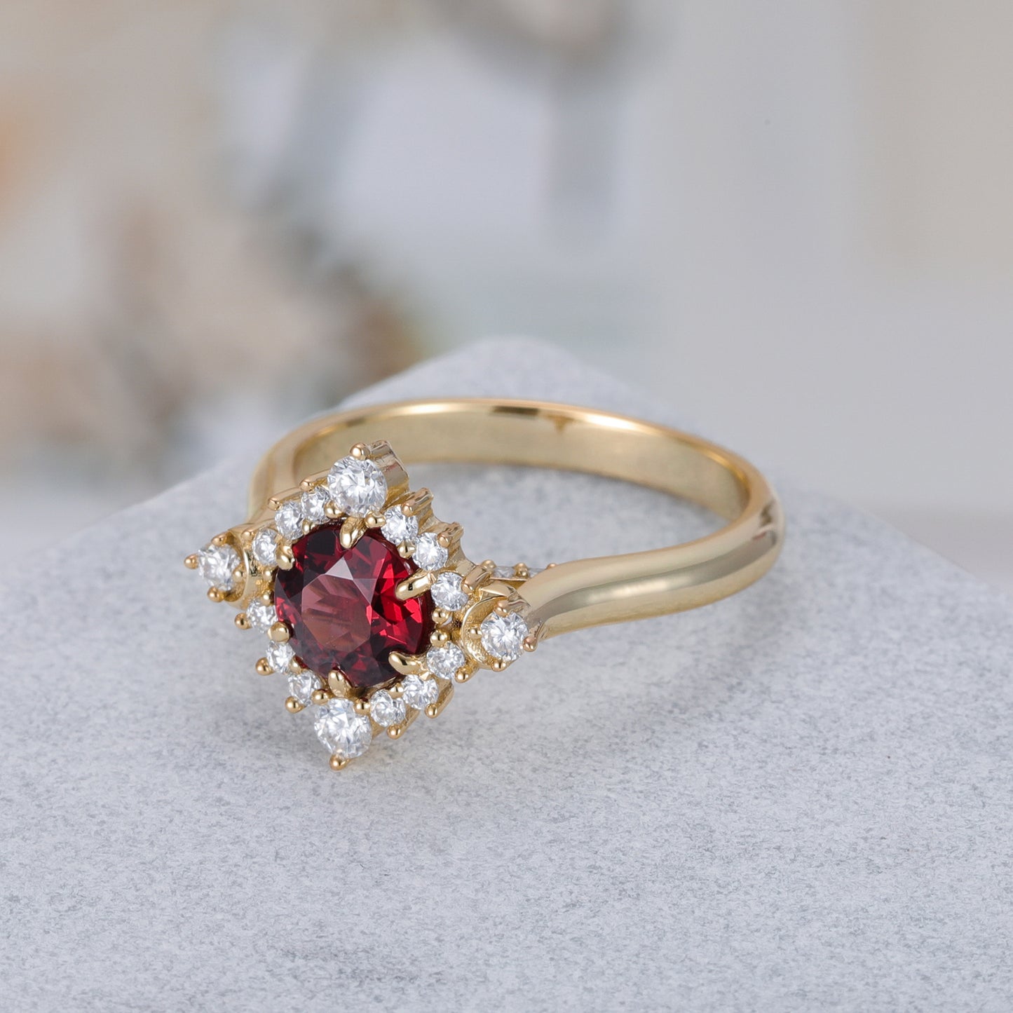 Natural Garnet Flower With Moissanite 925 Sterling Silver Ring