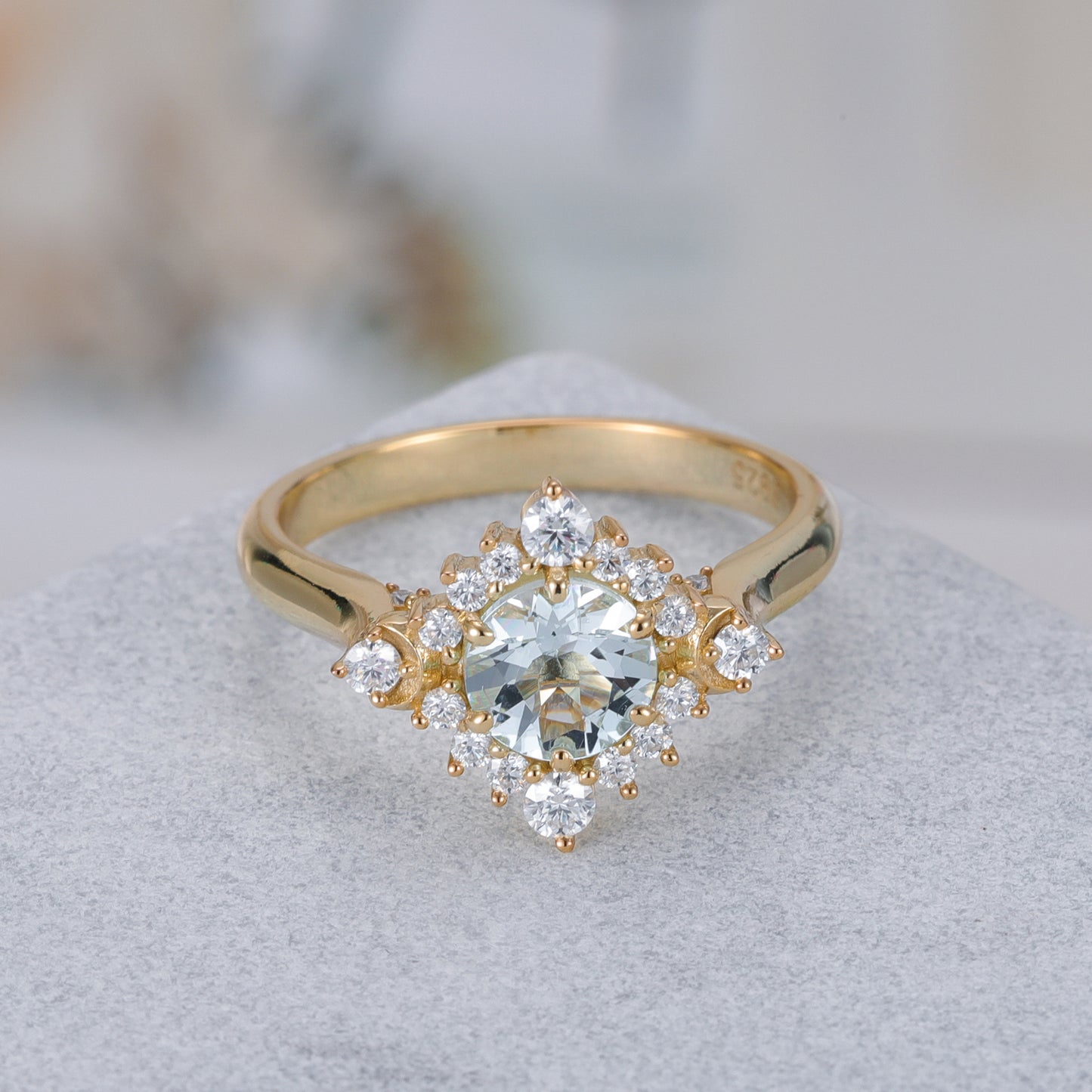 Natural Sapphire Flower With Moissanite 925 Sterling Silver Ring