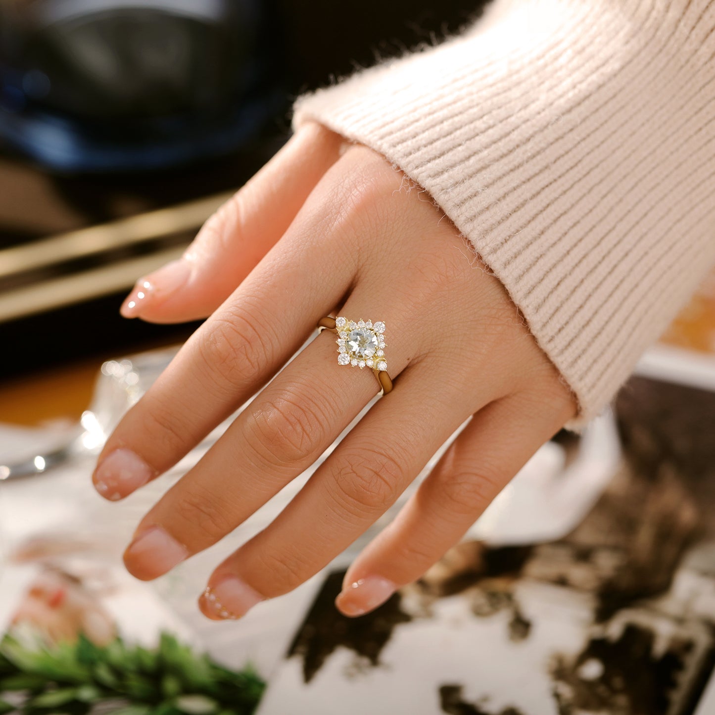 Natural Sapphire Flower With Moissanite 925 Sterling Silver Ring