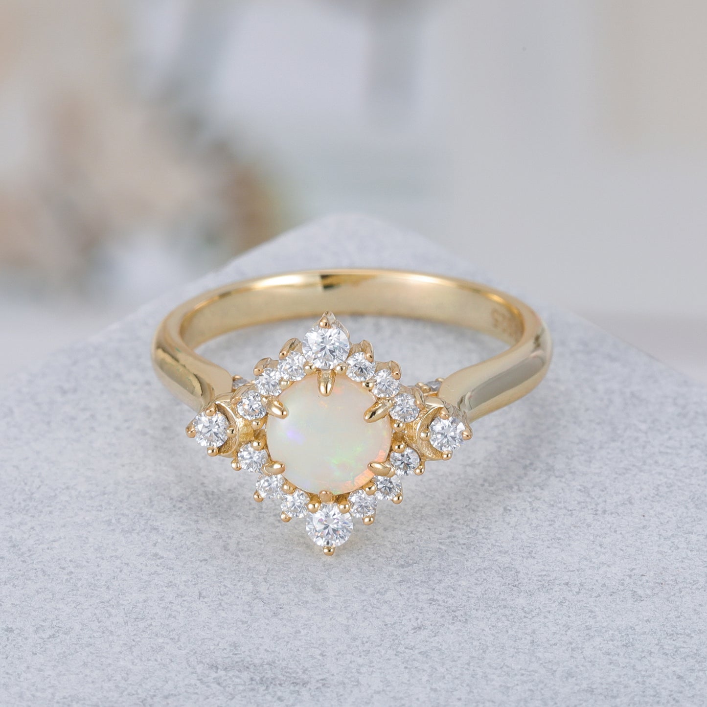 Natural Opal Flower With Moissanite 925 Sterling Silver Ring