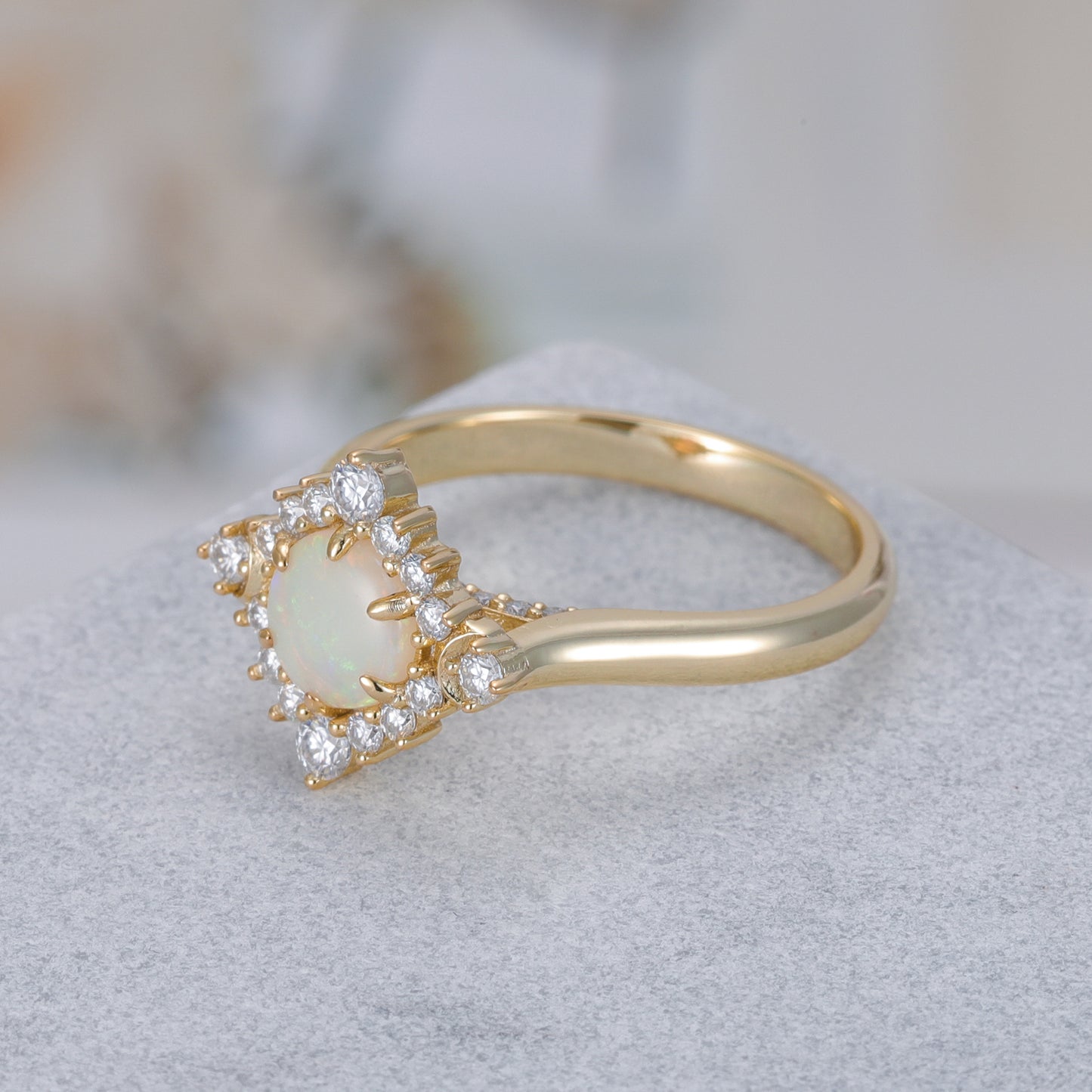 Natural Opal Flower With Moissanite 925 Sterling Silver Ring