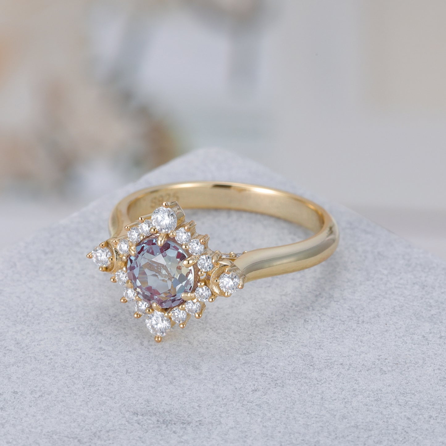Alexandrite Flower With Moissanite 925 Sterling Silver Ring