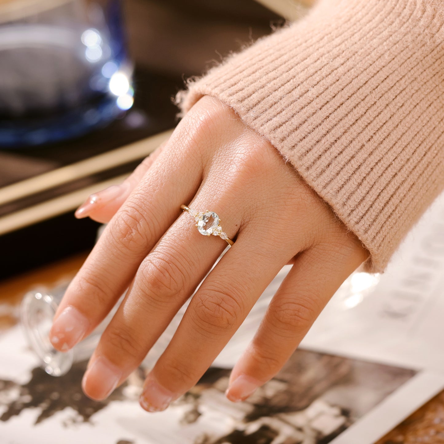 Natural Sapphire Oval With Moissanite 925 Sterling Silver Ring
