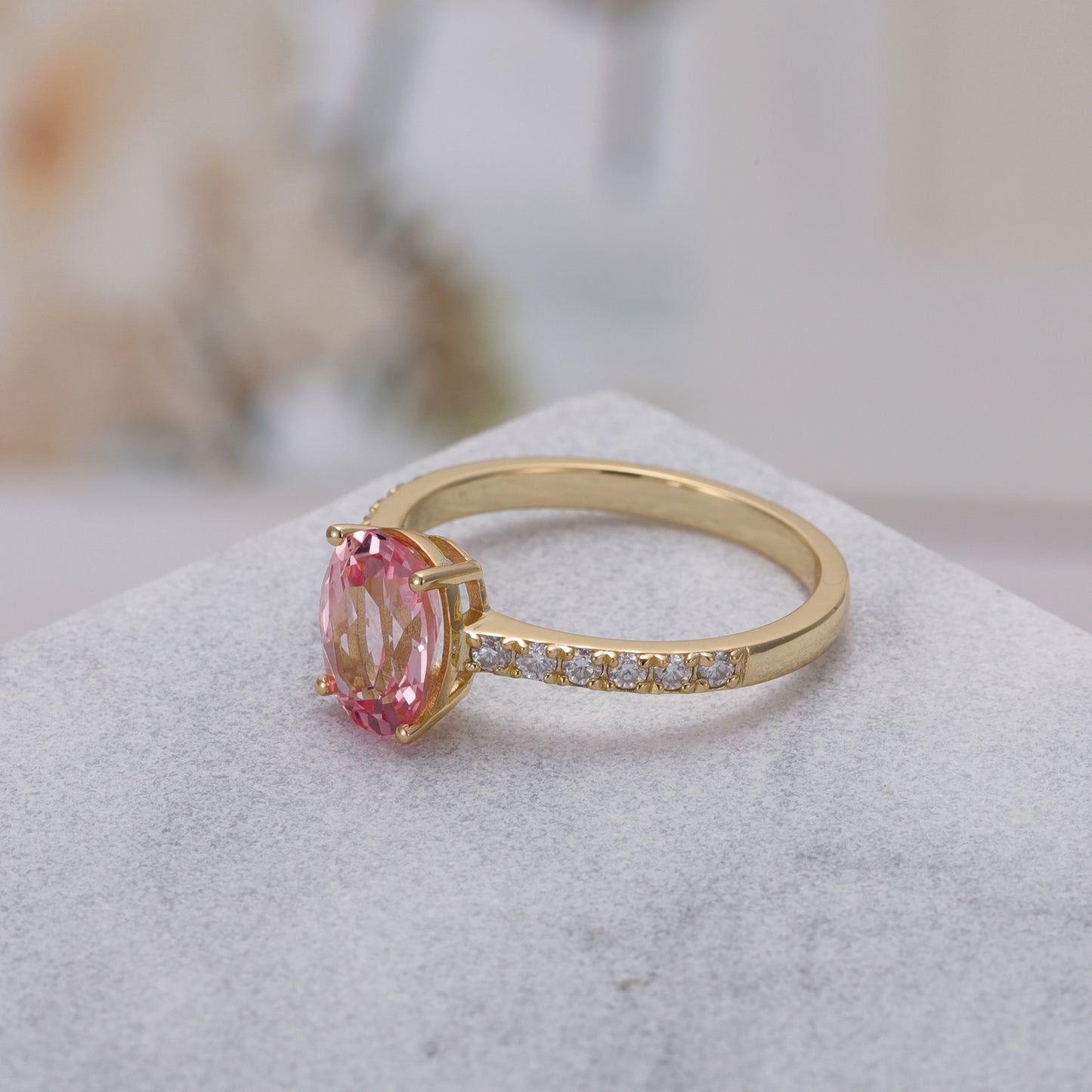 Pink Sapphire Oval With Moissanite 925 Sterling Silver Ring