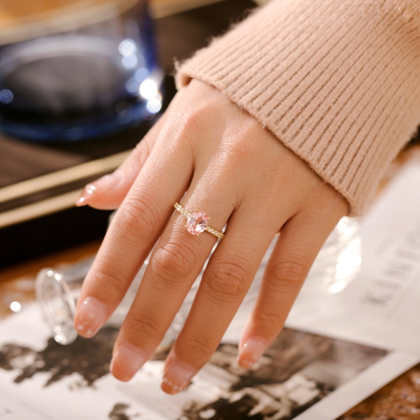 Pink Sapphire Oval With Moissanite 925 Sterling Silver Ring