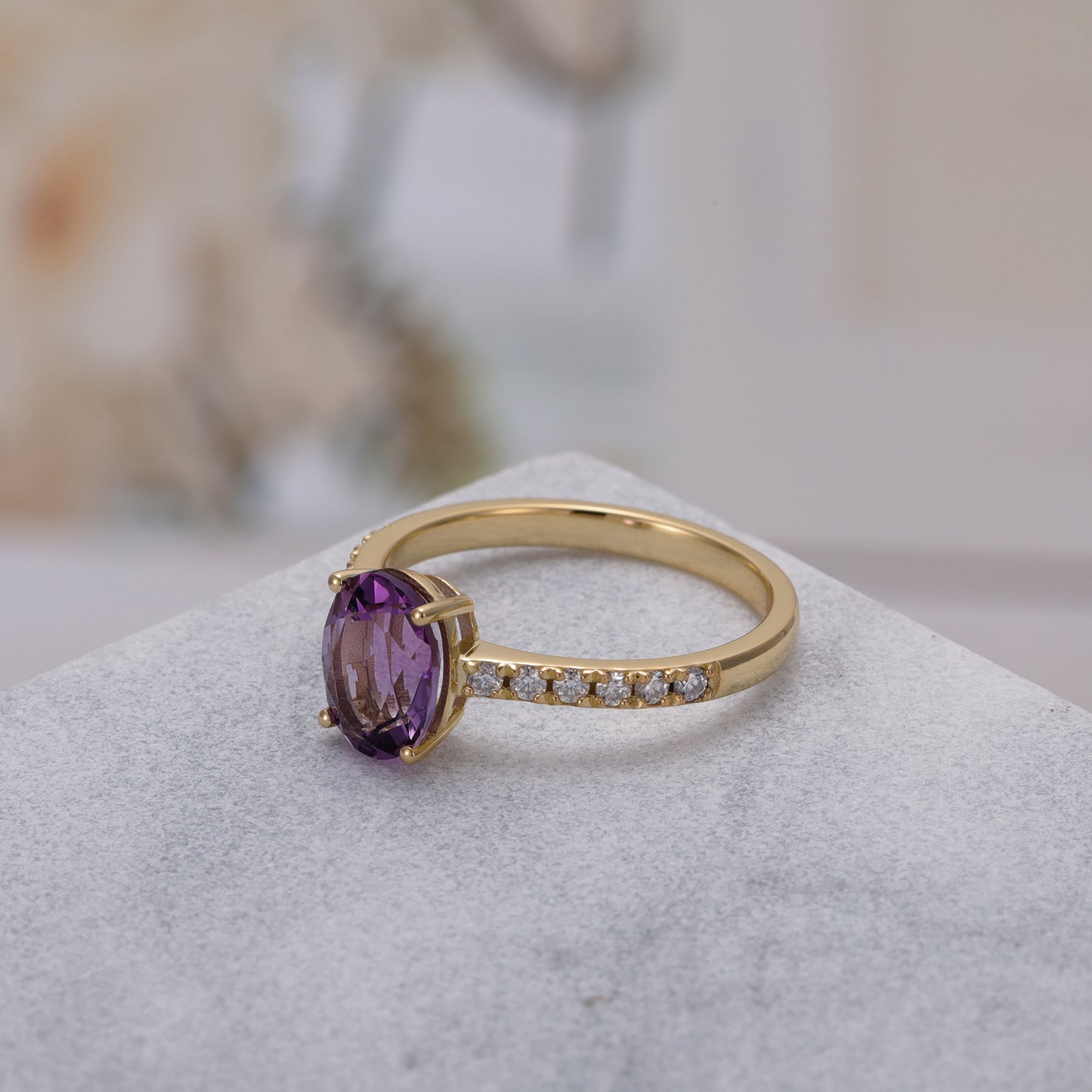 Natural Amethyst Oval With Moissanite 925 Sterling Silver Ring