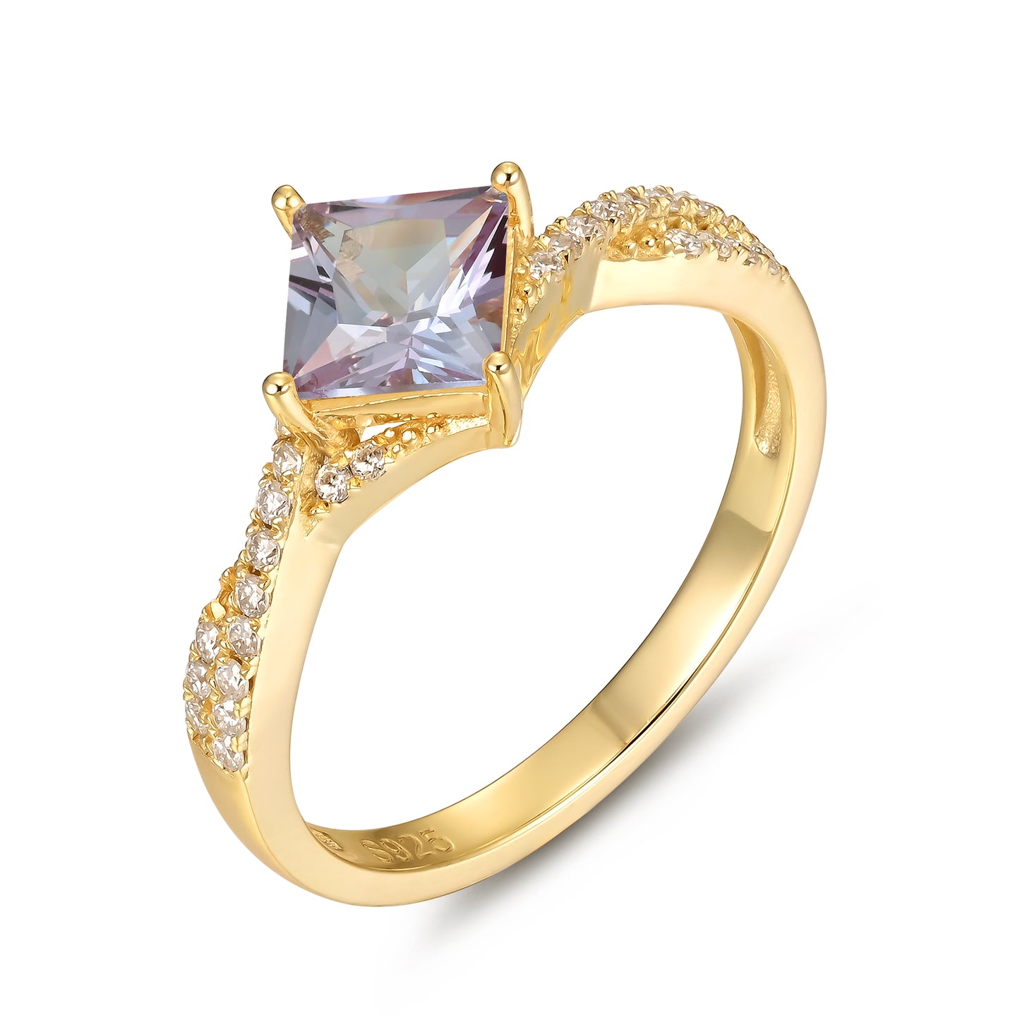 Alexandrite Princess Shape With Moissanite, 925 Sterling Silver Ring