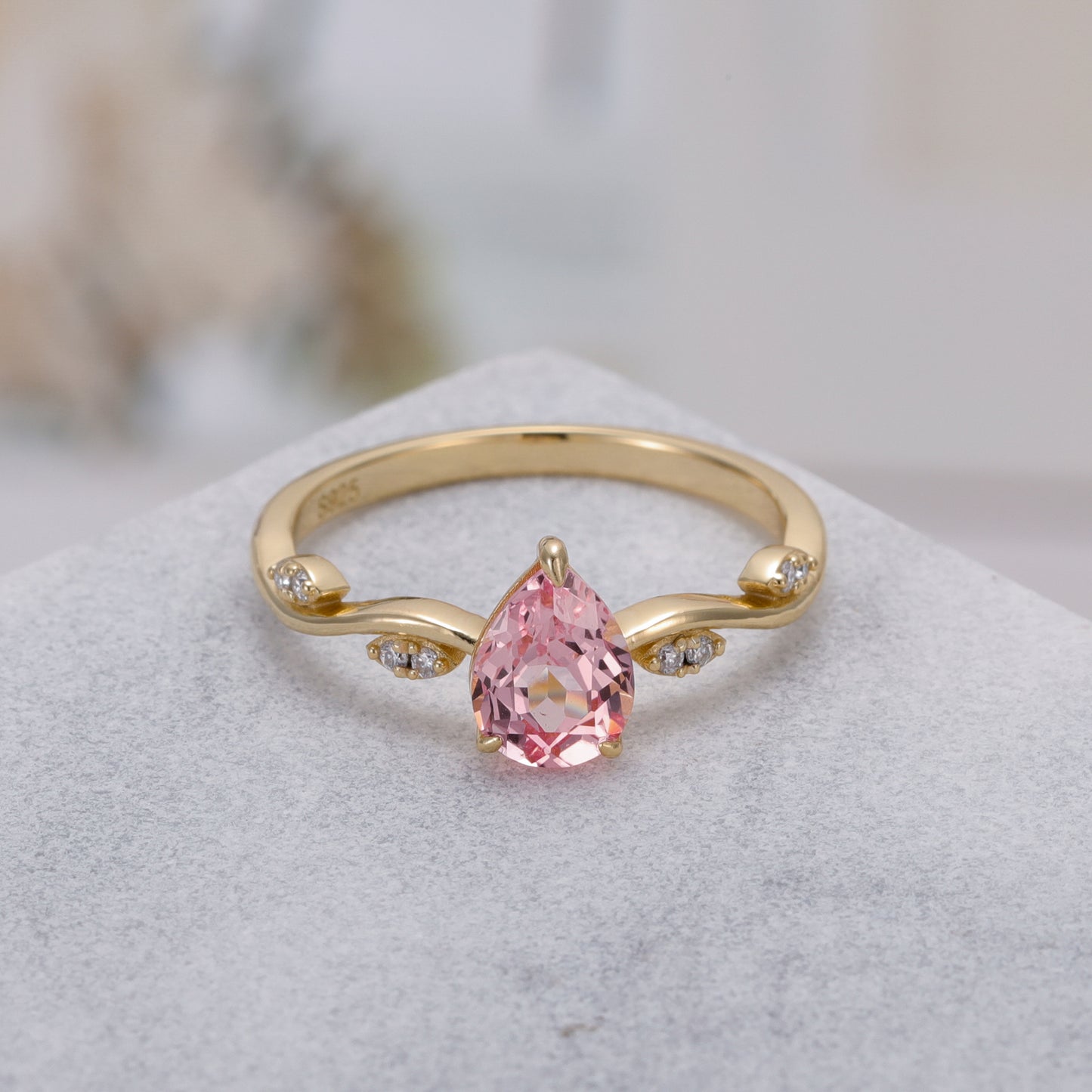 Pink Sapphire Pear Shaped With Moissanite, 925 Sterling Silver Ring