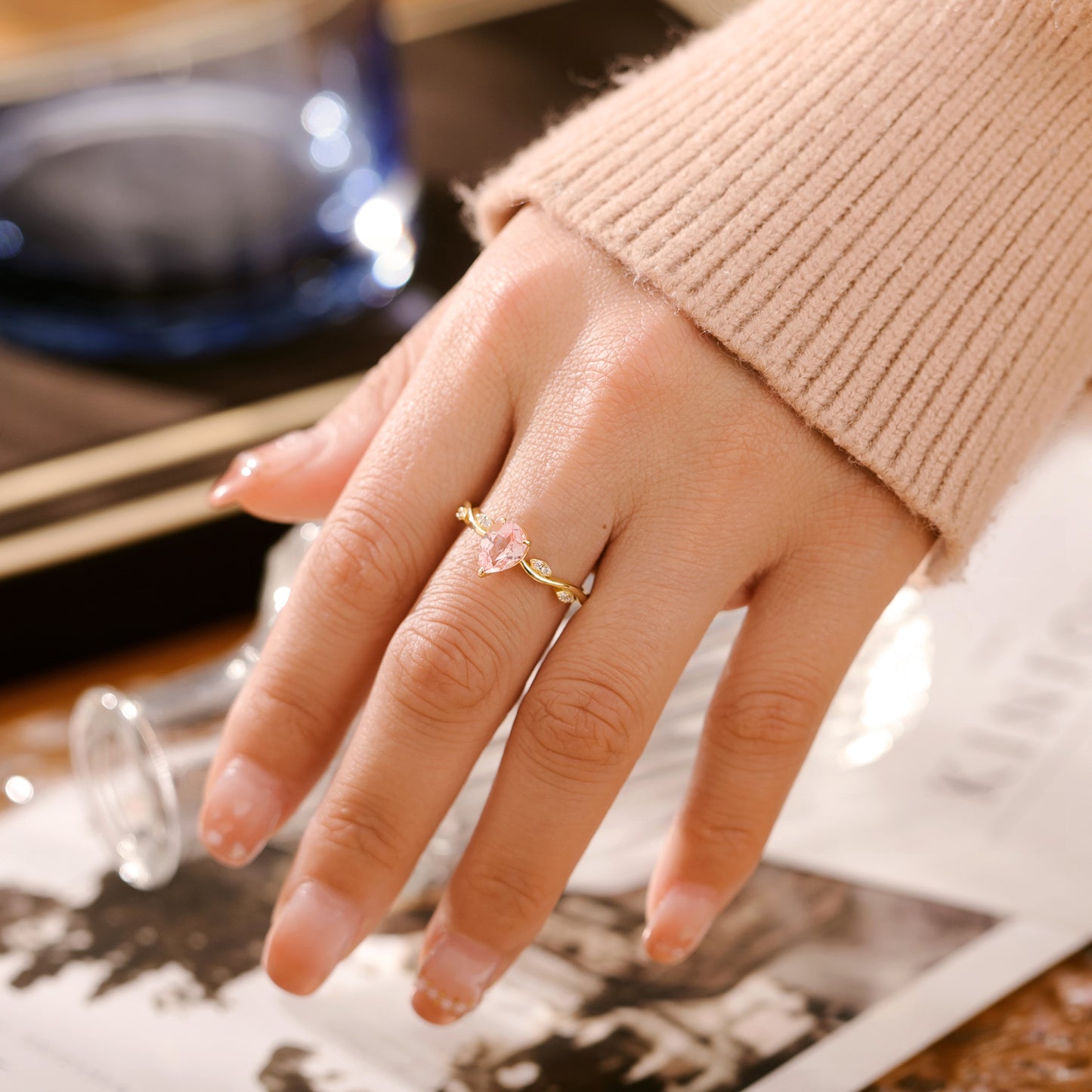 Pink Sapphire Pear Shaped With Moissanite, 925 Sterling Silver Ring