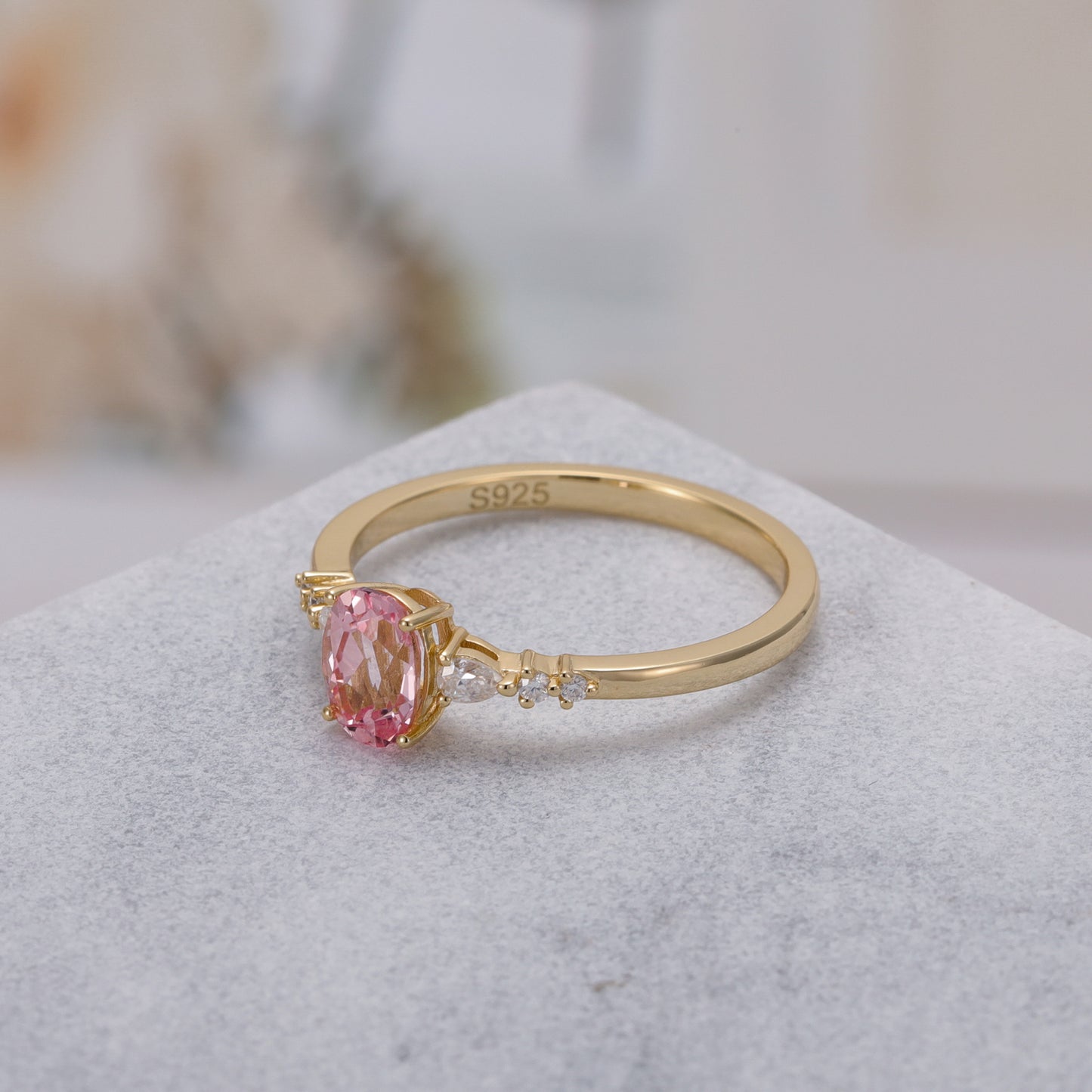 Pink Sapphire Oval Shaped With Moissanite, 925 Sterling Silver Ring
