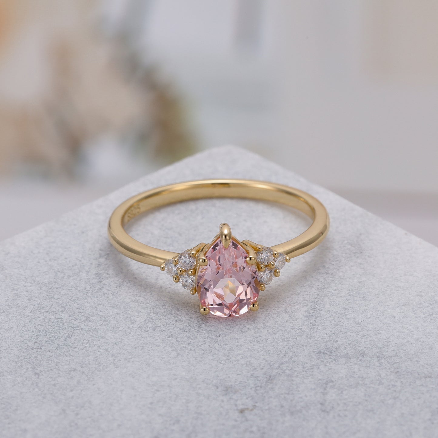 Pink Sapphire Pear Shaped With Moissanite, 925 Sterling Silver Ring