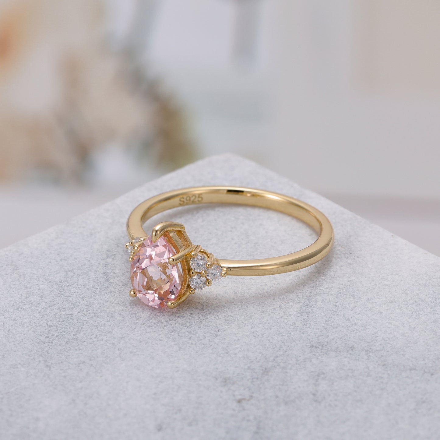 Pink Sapphire Pear Shaped With Moissanite, 925 Sterling Silver Ring