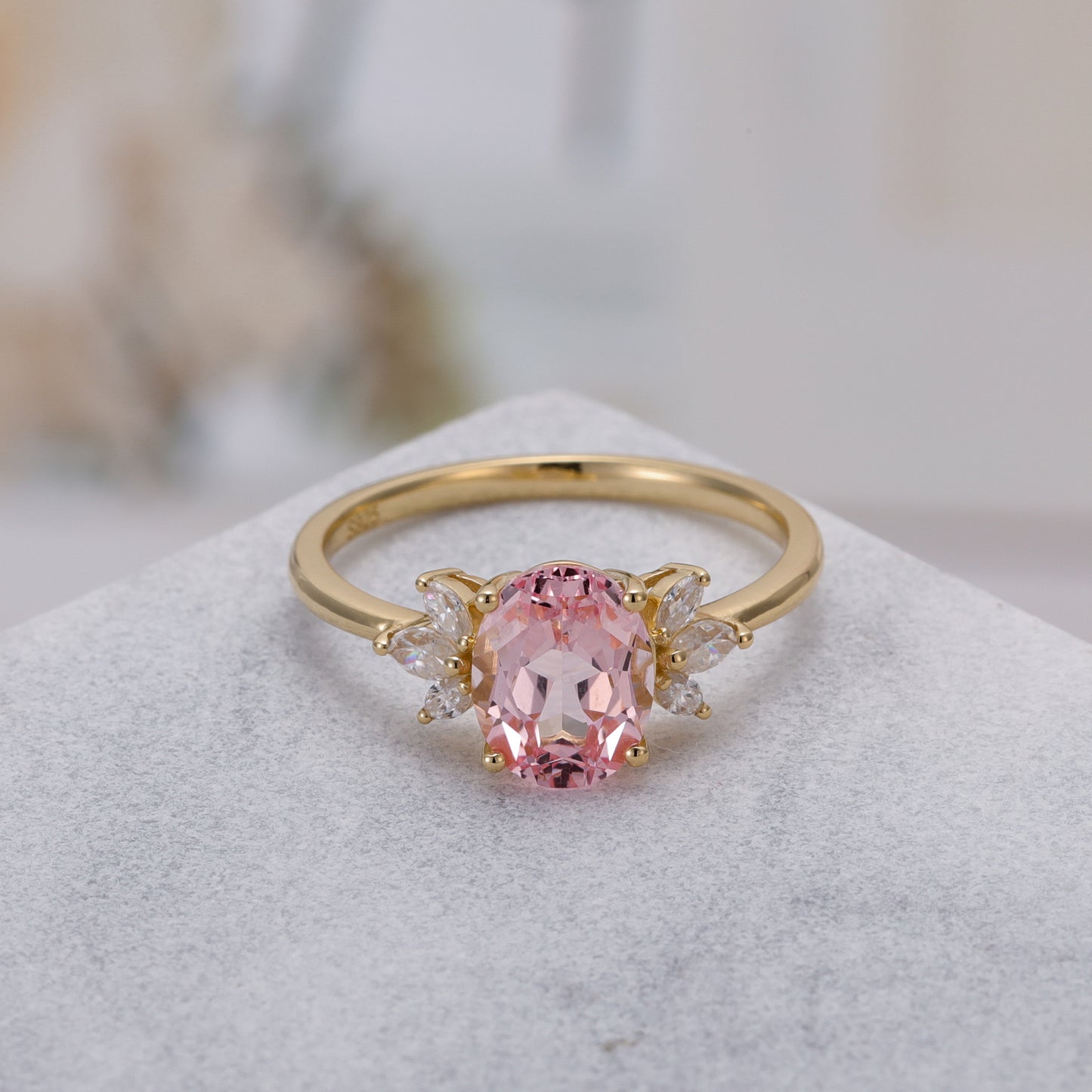 Pink Sapphire Oval Shaped With Moissanite, 925 Sterling Silver Ring
