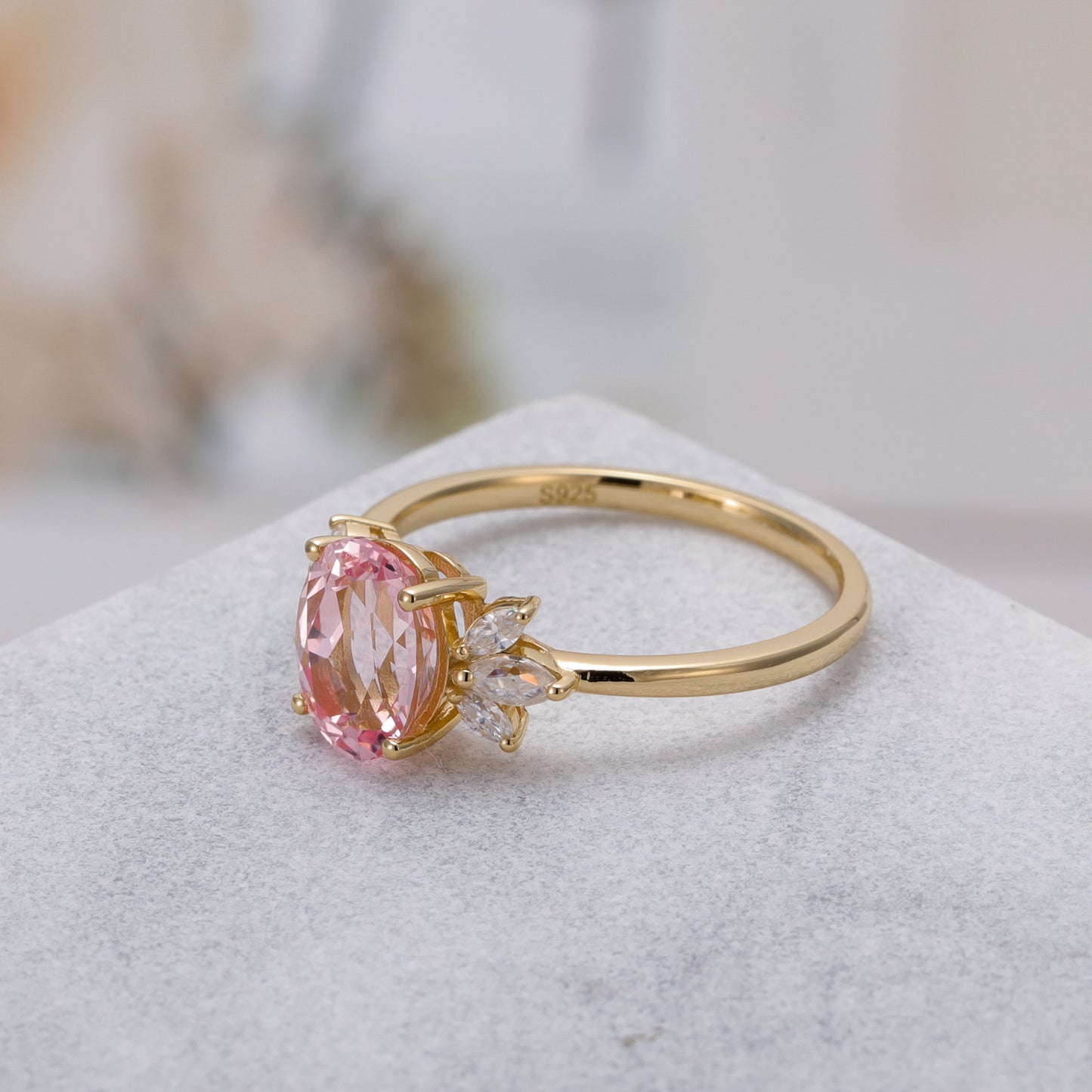 Pink Sapphire Oval Shaped With Moissanite, 925 Sterling Silver Ring