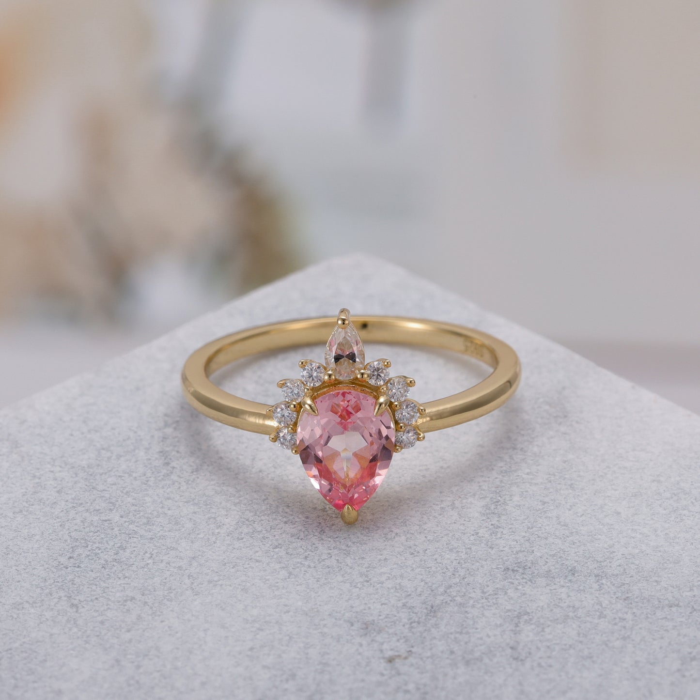 Pink Sapphire Pear Shaped With Moissanite, 925 Sterling Silver Ring