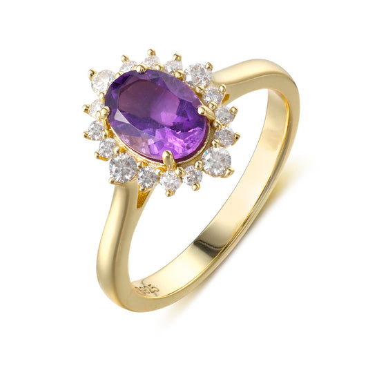 Natural Amethyst Oval Shaped With Moissanite, 925 Sterling Silver Ring