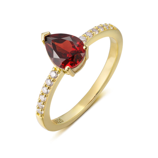 Natural Garnet Pear Shaped With Moissanite, 925 Sterling Silver Ring