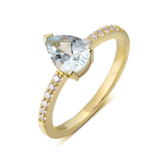 Natural Sapphire Pear Shaped With Moissanite, 925 Sterling Silver Ring