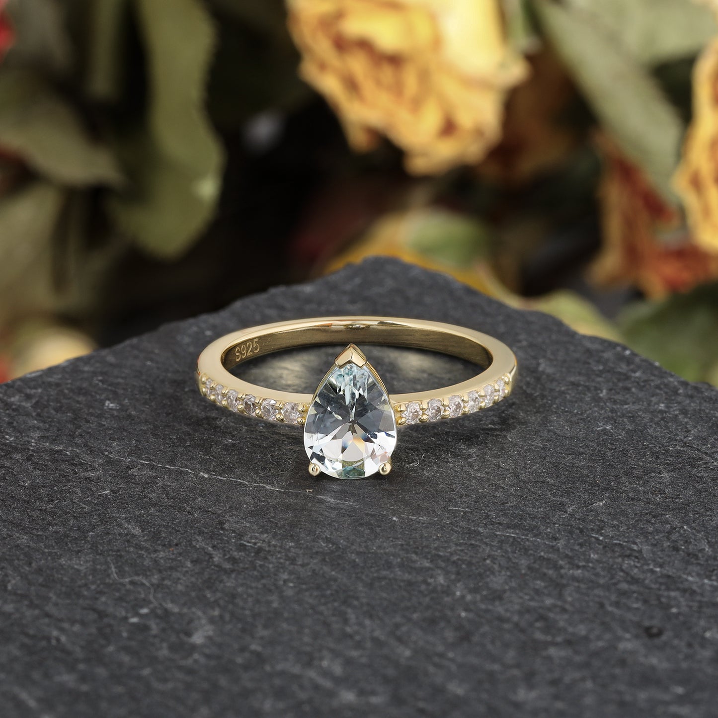 Natural Sapphire Pear Shaped With Moissanite, 925 Sterling Silver Ring