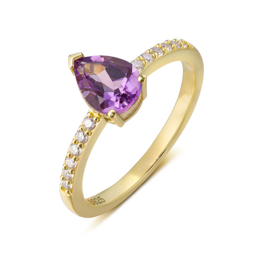 Natural Amethyst Pear Shaped With Moissanite, 925 Sterling Silver Ring