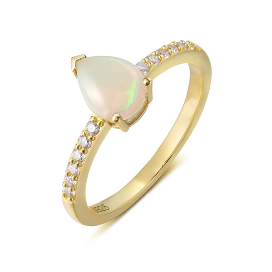 Natural Opal Pear Shaped With Moissanite, 925 Sterling Silver Ring