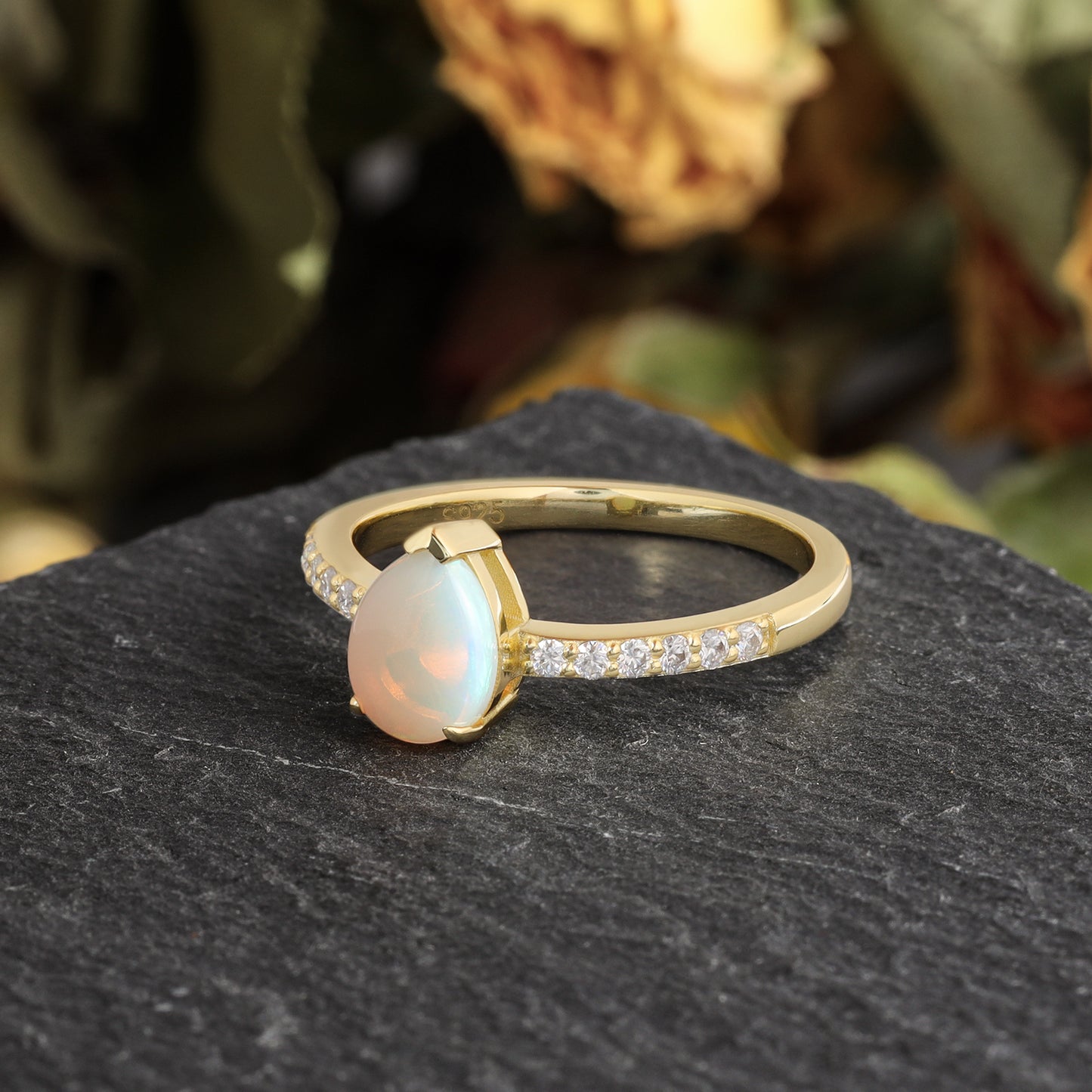 Natural Opal Pear Shaped With Moissanite, 925 Sterling Silver Ring