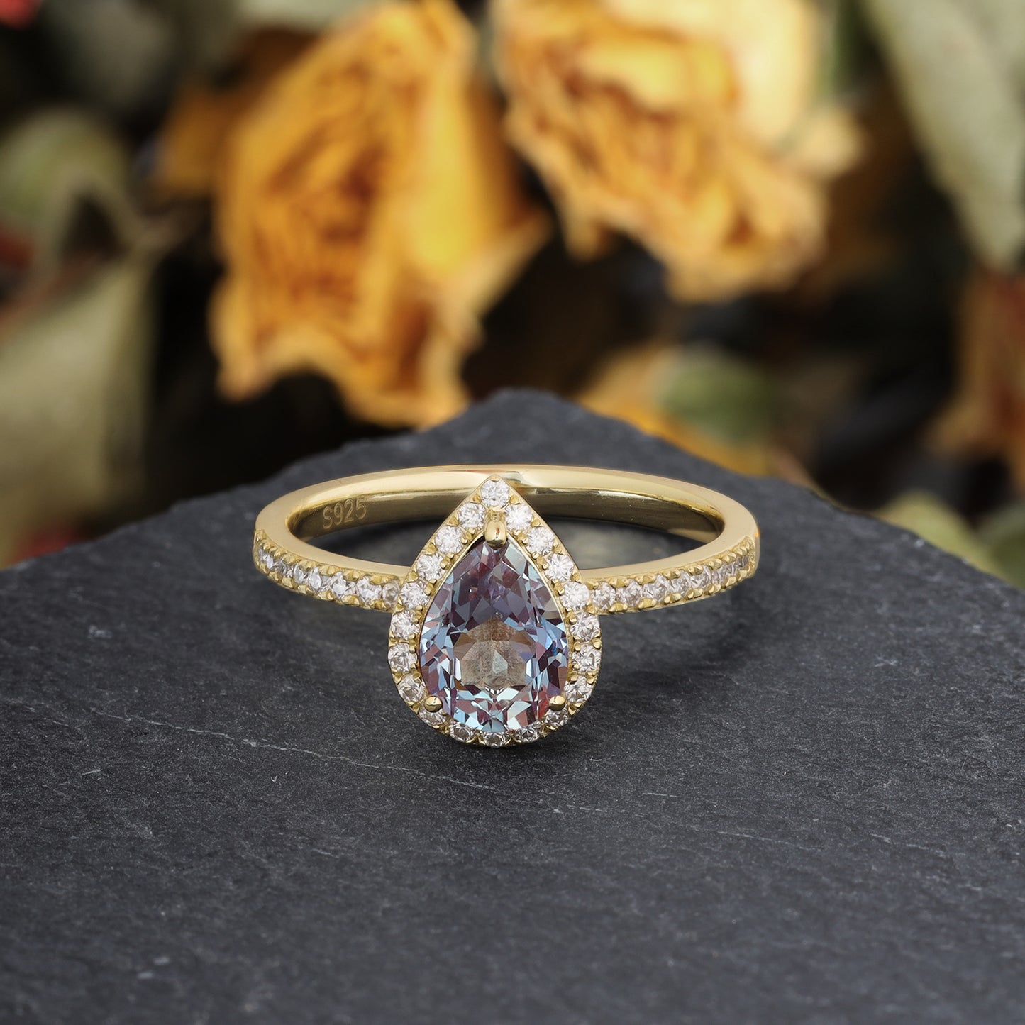 Alexandrite Pear Shaped With Moissanite, 925 Sterling Silver Ring