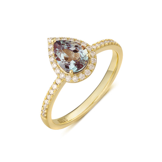 Alexandrite Pear Shaped With Moissanite, 925 Sterling Silver Ring