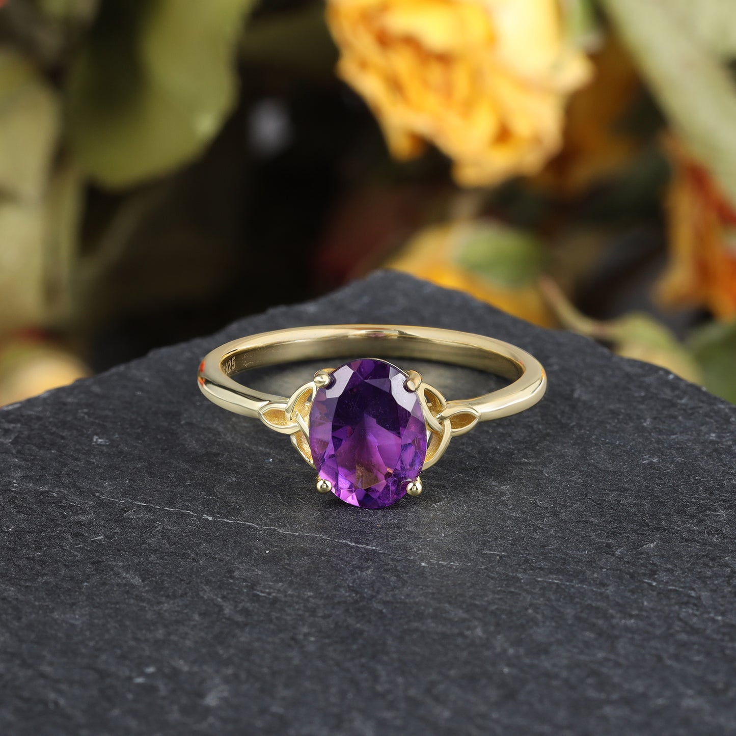 Natural Amethyst Oval With Moissanite 925 Sterling Silver Ring