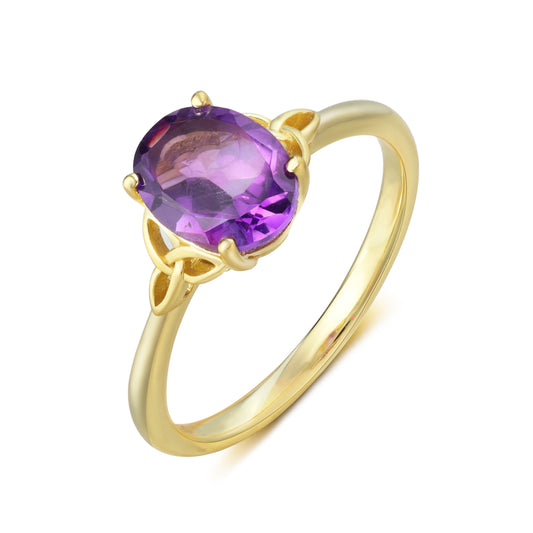 Natural Amethyst Oval With Moissanite 925 Sterling Silver Ring